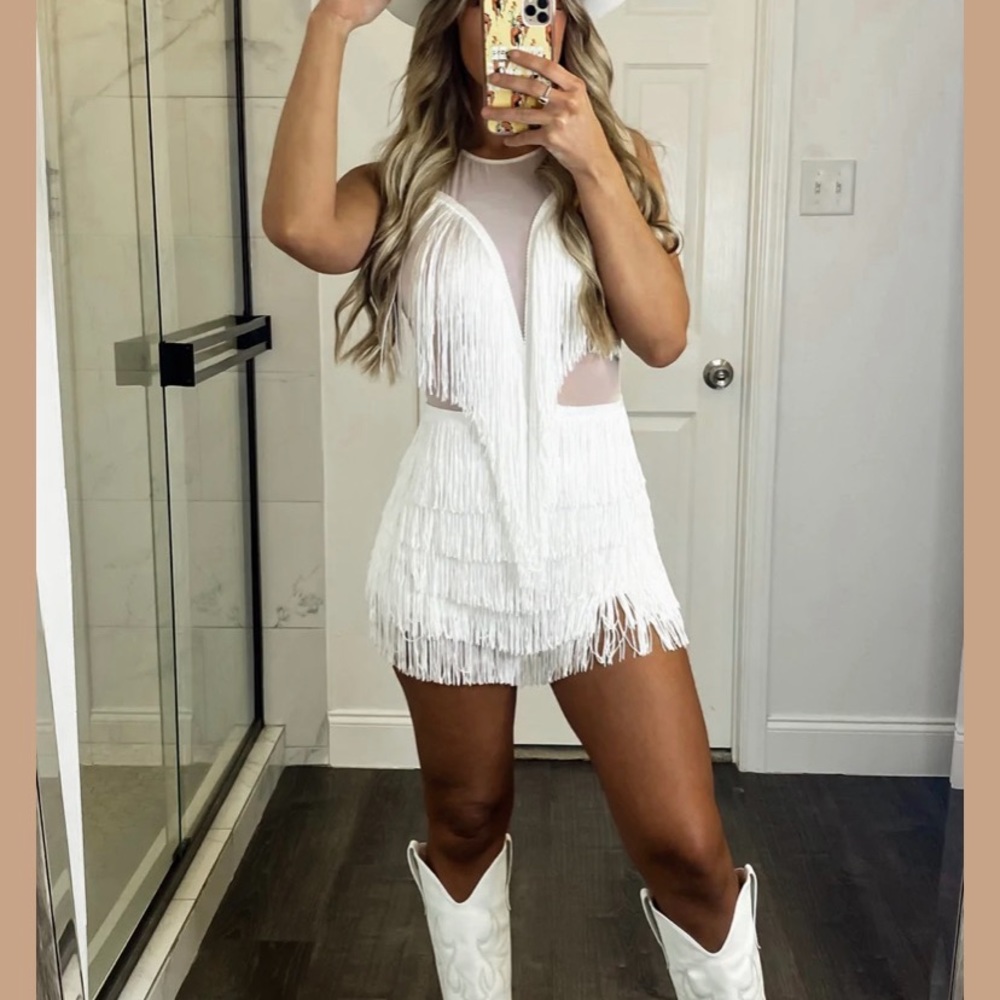 - White fringe romper